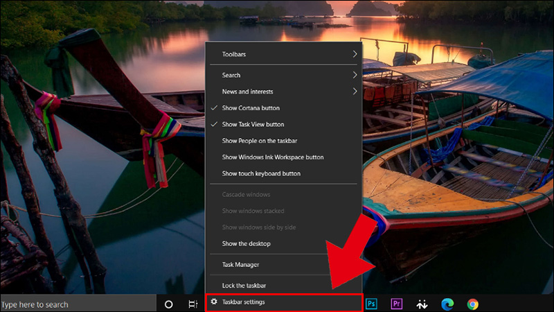 Chọn Taskbar settings