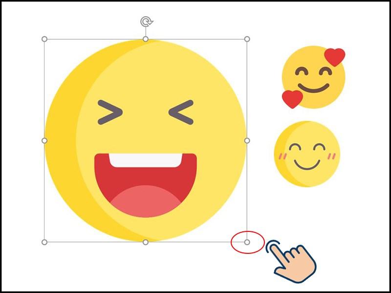 Chọn vào icon và điều chỉnh kích thước bằng cách kéo các ô tròn ở trên.