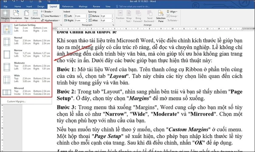 Tùy chọn lề phù hợp và nhấn Lưu