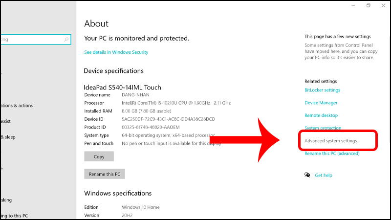 Vào Advanced System Settings